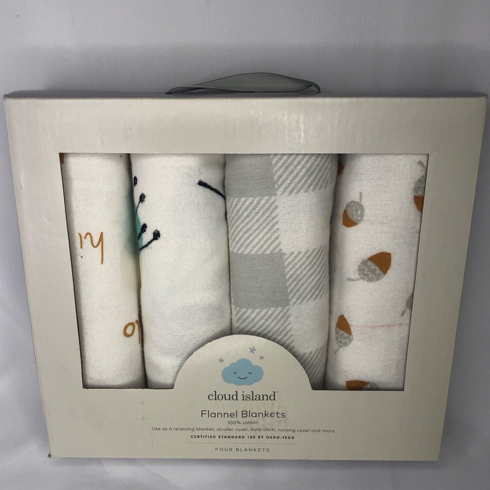 CLOUD ISLAND set of 4 receiving blankets, 100% flannel, 30”X 30”, NIB